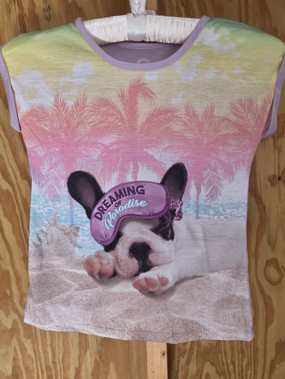 Wonder Nation Girls French Bulldog Shirt Dreaming of Paradise Top M 7-8